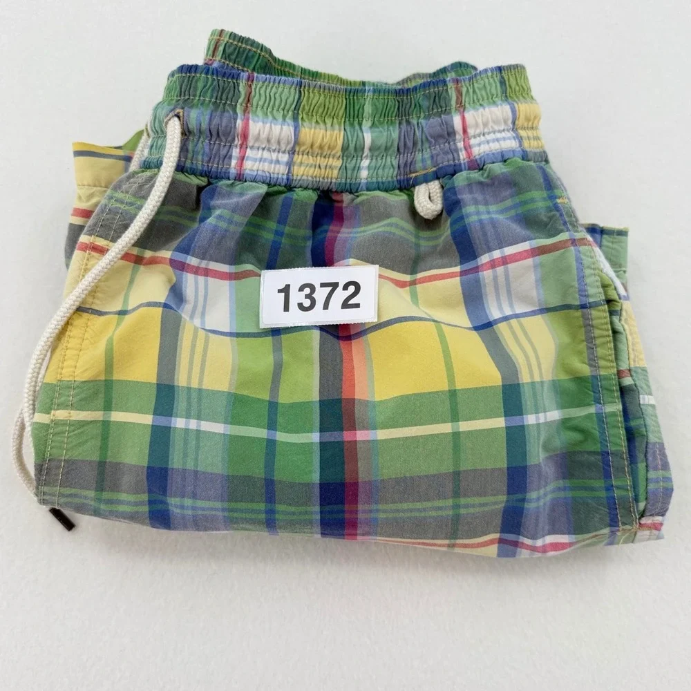 Polo Ralph Lauren Yacht Club Swim Trunks Mens Med Madras Plaid Lined Shorts 2008